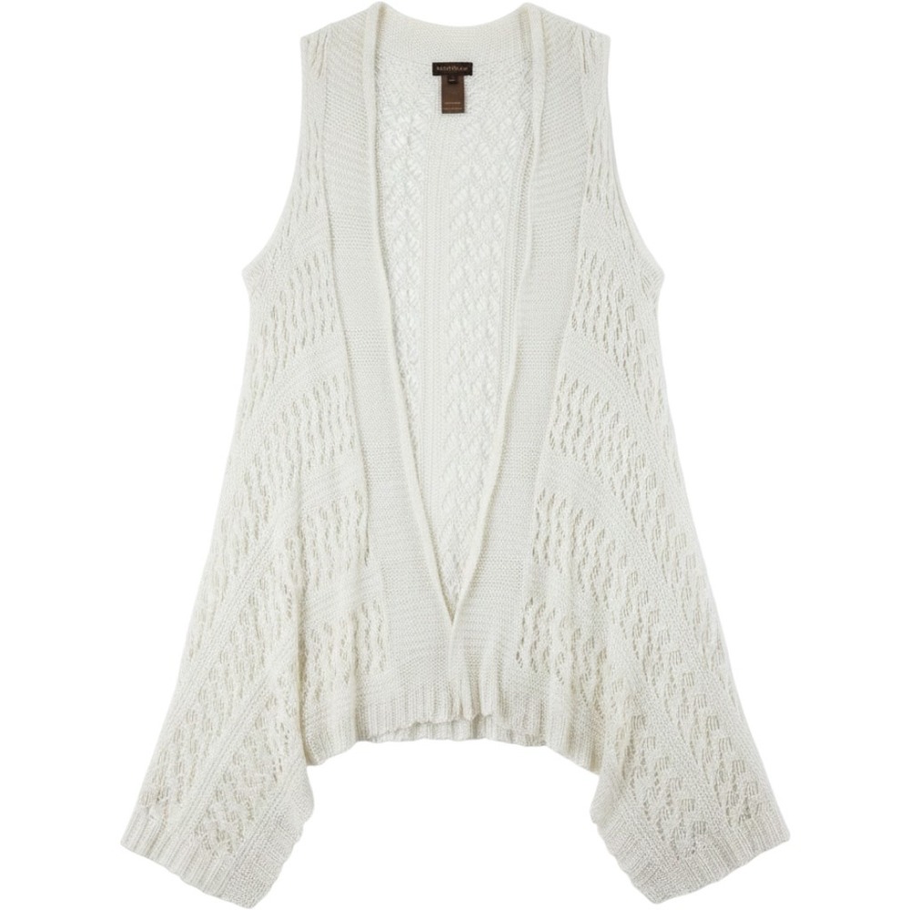 Multiples Crochet Knit Vest Medium White Open Front Sleeveless Layering Piece